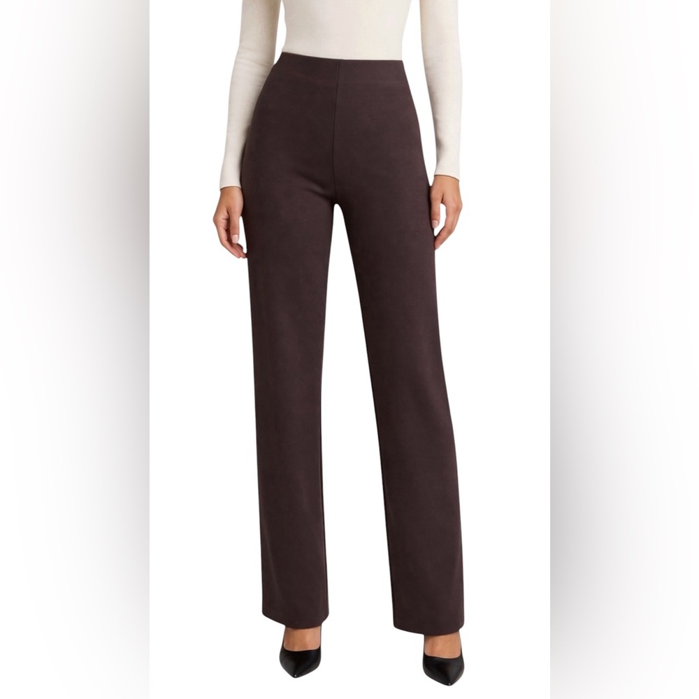 Eileen Fisher Size M Ponte Pull On Straight Pants in Brown Loycell Blend Stretch